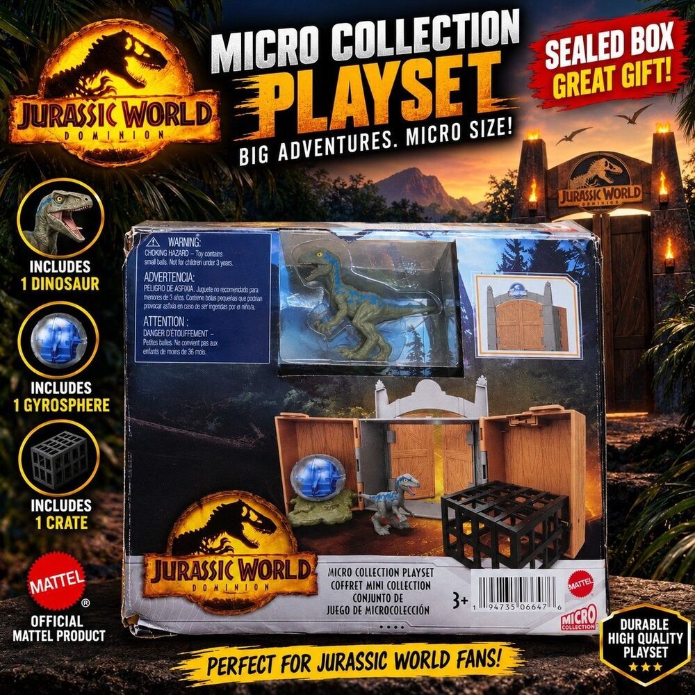 Jurassic World Dominion Micro Collection Playset Mattel Sealed Box Velociraptor